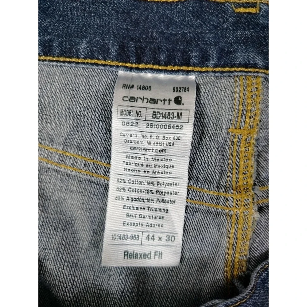 Carhartt‎ Jeans Mens 44x30 Blue Relaxed Fit Straight Denim Workwear 101483 968